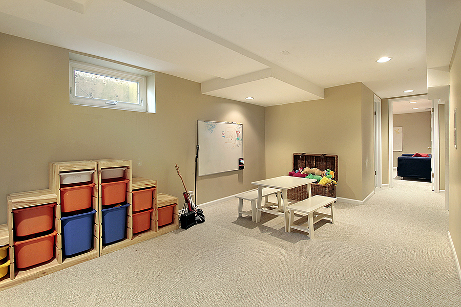 Lower level basement with large play area.